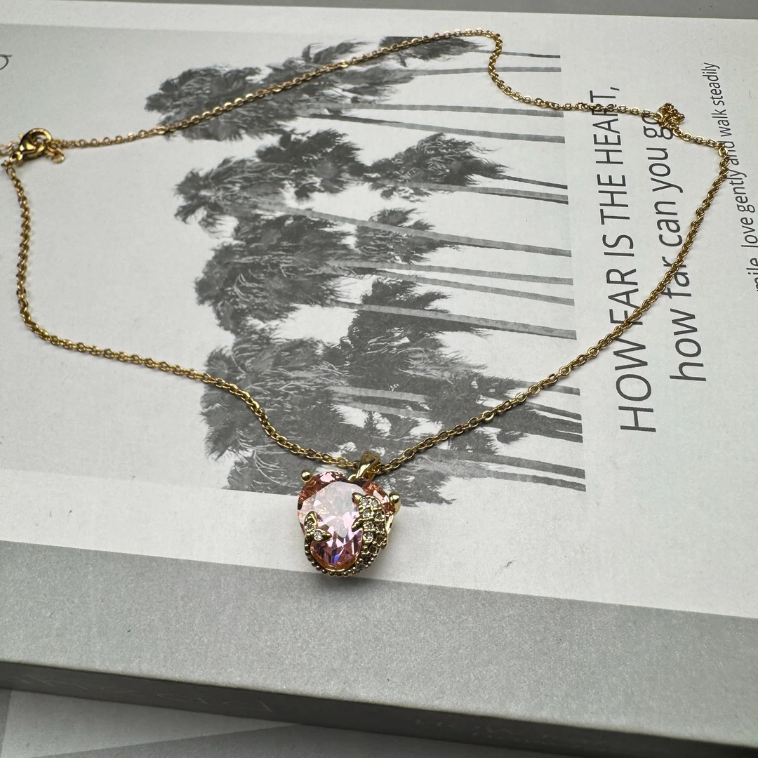 铜合金项链 手工气质轻奢百搭复古简约金色镶钻项链488