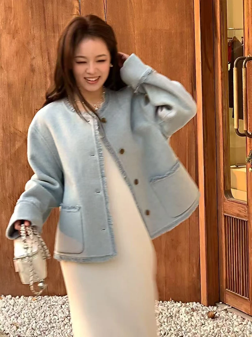 【露姐专属】2025新款双面呢大衣女短款拉毛小个子毛呢外套825秋冬