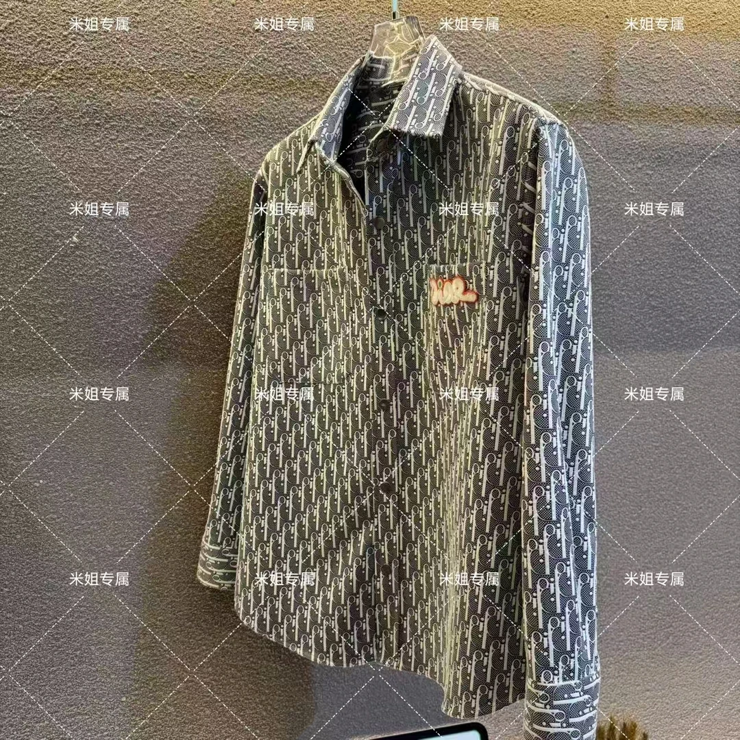 C蛇年25款新款男士衬衫提花满印字母刺绣翻领长袖衬衣-9805