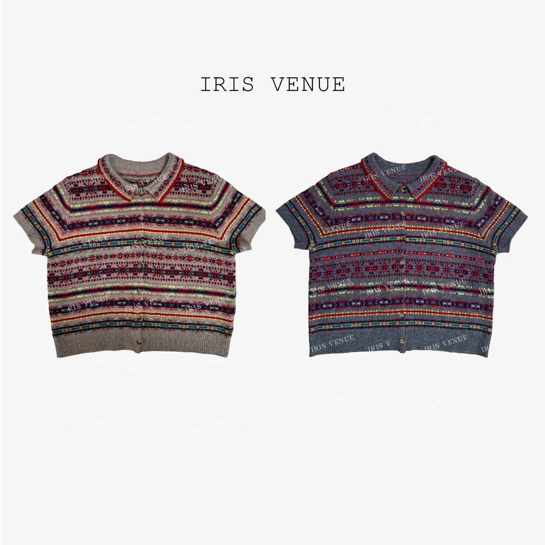IRIS VENUE「织语」翻领毛针织衫复古提花针织衫休闲风秋季针织0111