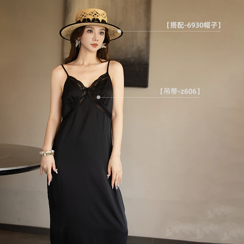 Z606休闲黑色女装连衣裙夏季气质时尚吊带连衣裙