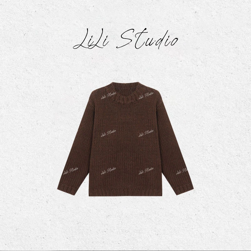 PCNY丨不理理「暖褐织境」慵懒风圆领套头长袖羊毛针织衫