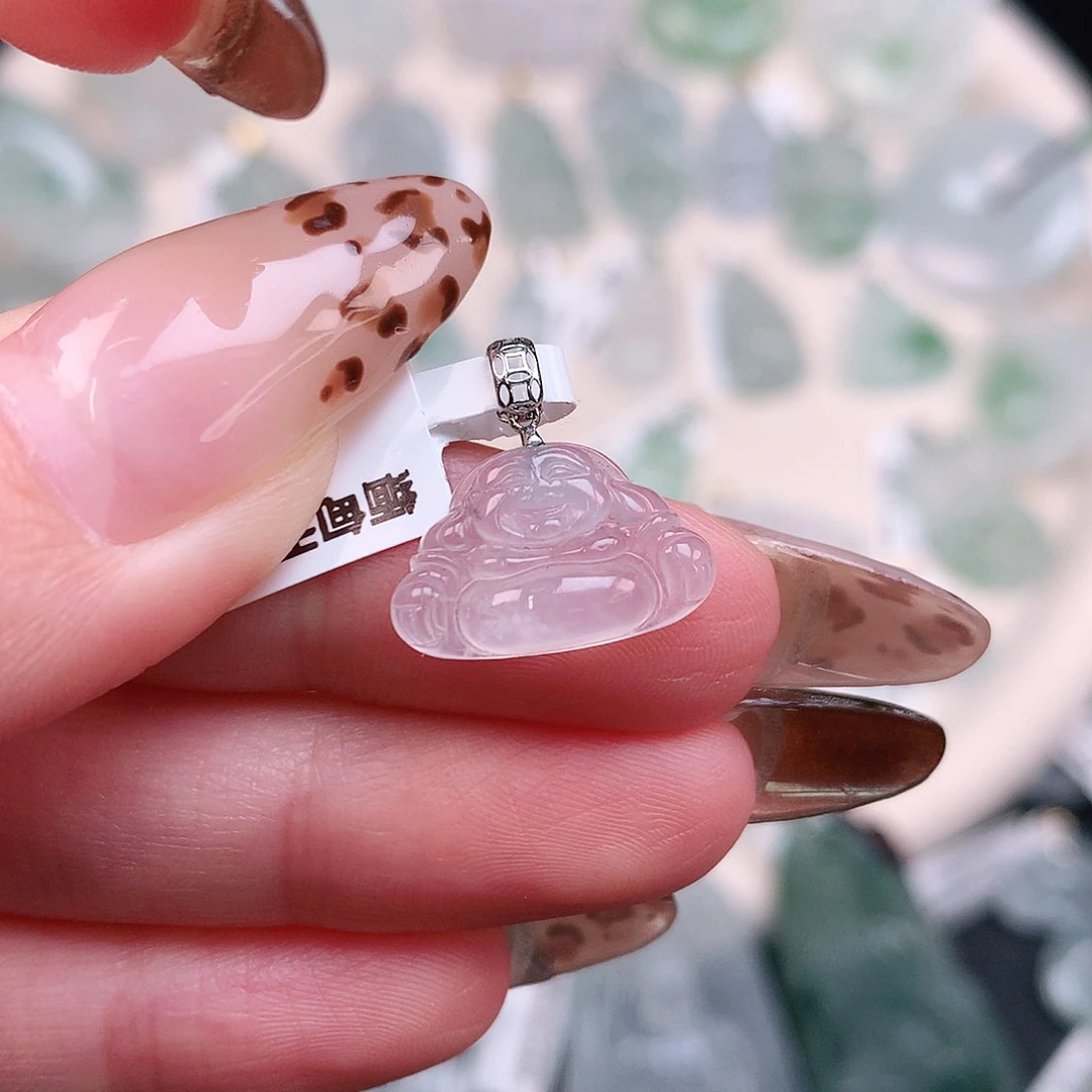 翡翠颈饰18K金镶嵌小冰佛15、10、15.7、4