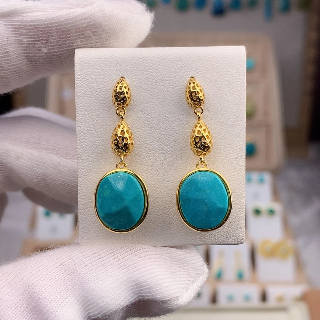 绿松石耳饰银S925镶嵌
