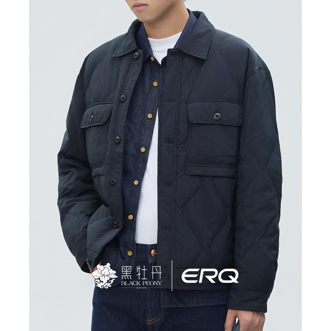 ERQ[90绒薄款]商务翻领轻薄男羽绒服户外宽松男士冬季加厚多口袋