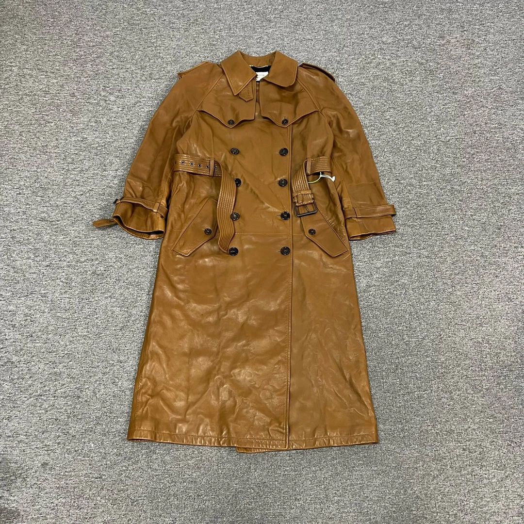 99新 YSL/圣罗兰 ysl 中长款皮衣风衣