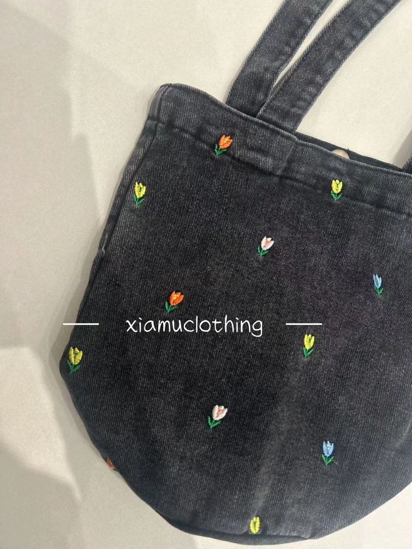 夏沐家单肩刺绣牛仔包包9953