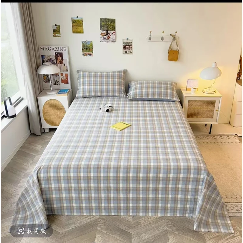(简约格子床单)2.3米*2.3米床单舒适柔软云朵棉加密小斜纹