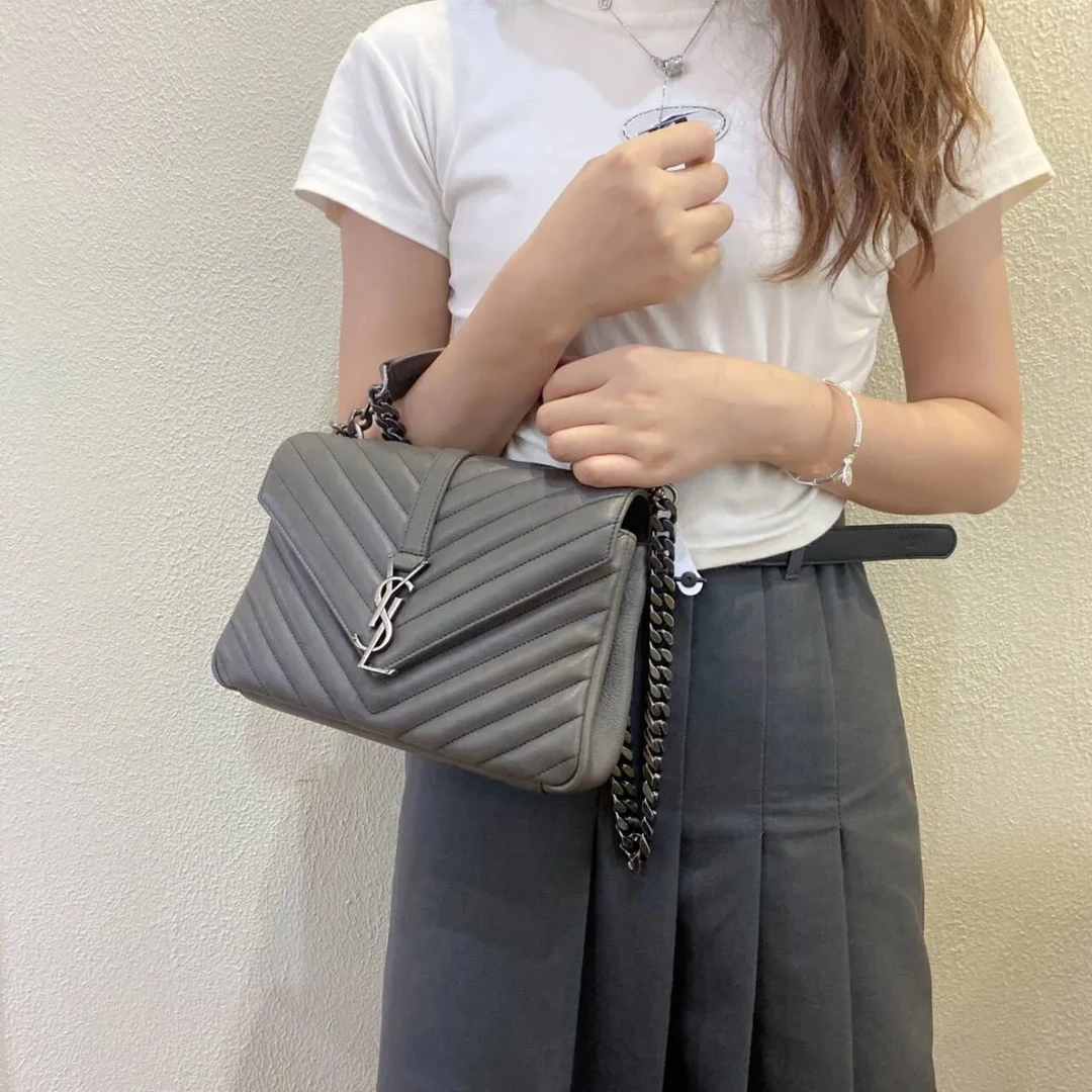95新 YSL/圣罗兰 /鳄压纹/大象灰/邮差/手提斜挎包