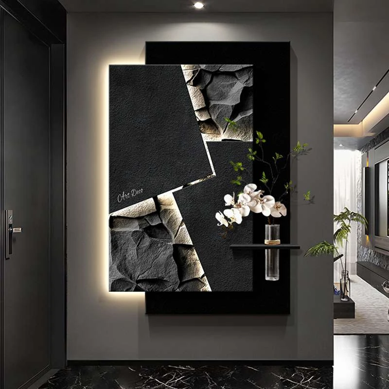 意式极简玄关装饰画轻奢高级感过道挂画走廊尽头壁画立体几何抽象