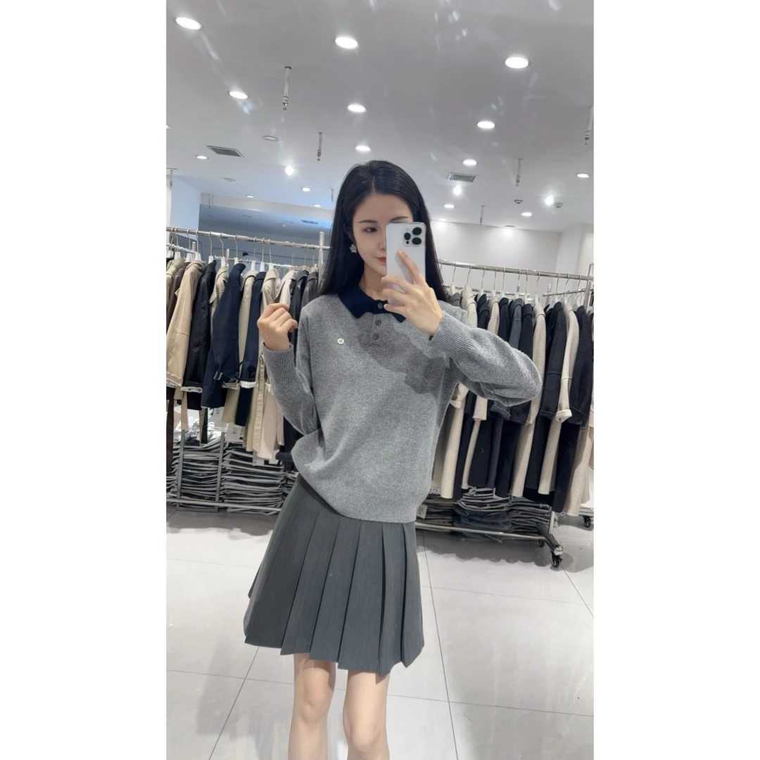 5808#针织秋季休闲风女POLO领毛针织衫网红百搭时尚打底