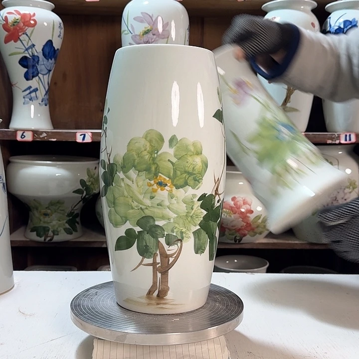 瓶高33腰鼓绿绿绿牡丹款陶瓷陶瓷