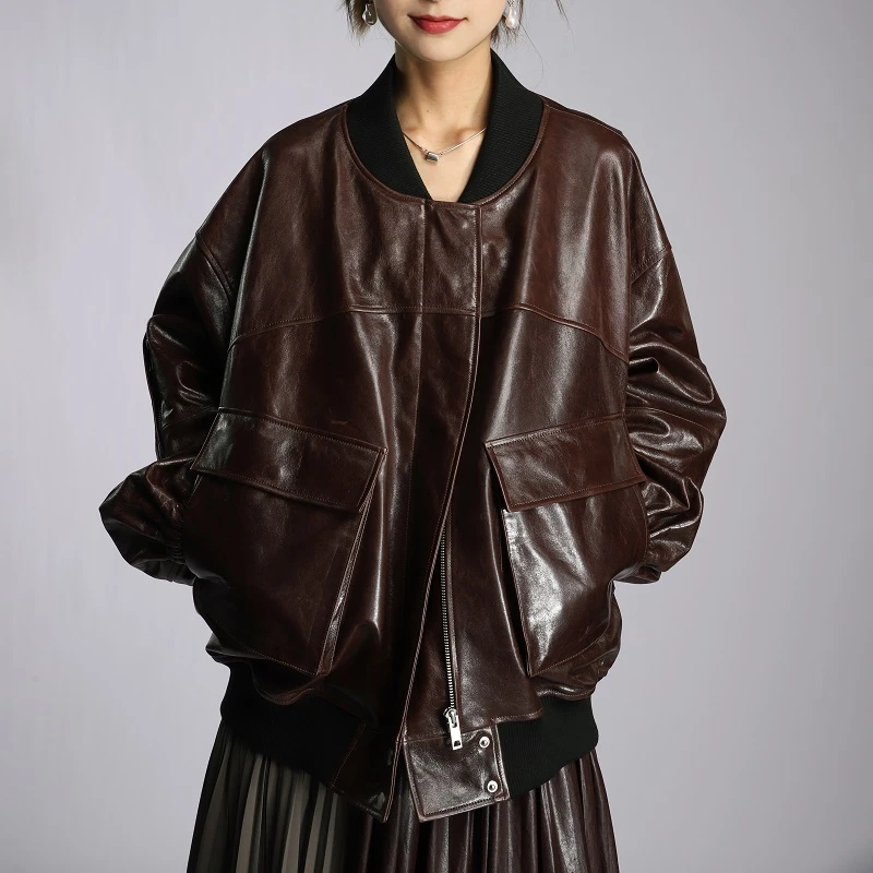【玛丽专属】B99 邂逅深红 成熟典范女士时尚款皮衣ZBW46021