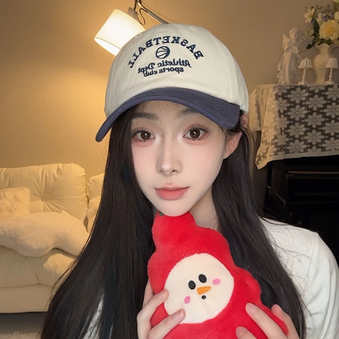 韩版新款刺绣棒球拼色字母女2025年春鸭舌帽加大加深大帽檐潮帽子