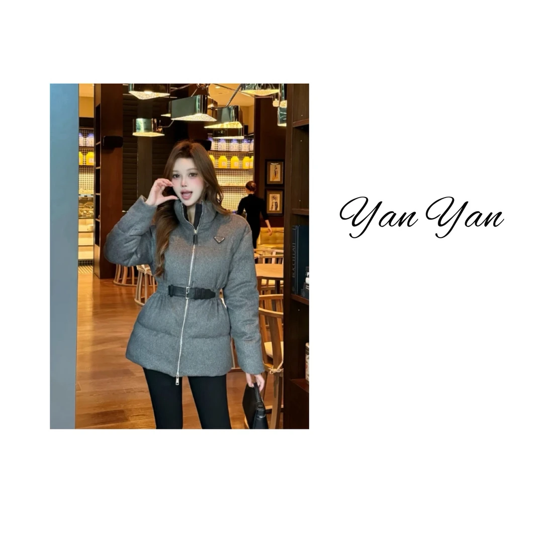 90白鹅绒羽绒外套瘦身牛皮腰带设计YY53