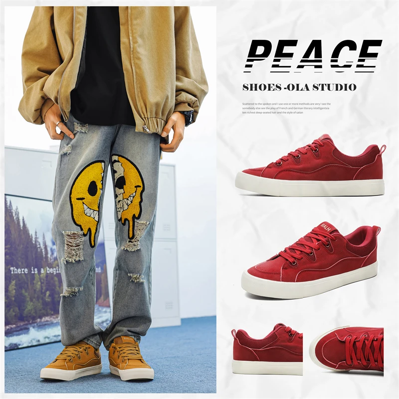 2025新款爆款休闲鞋男生增高厚底复古透气板鞋男款百搭小众潮鞋子