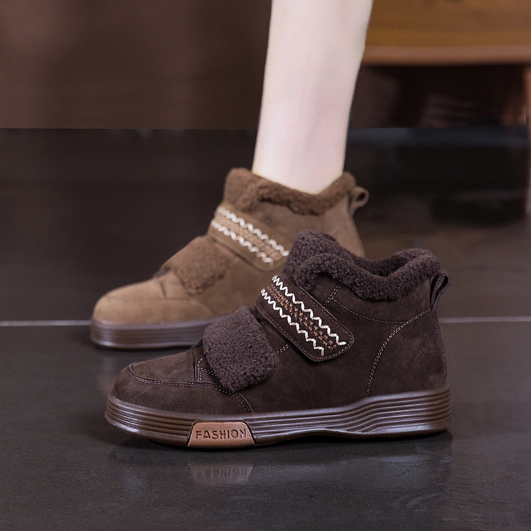 特价-22-191-真皮女鞋2025秋冬短靴百搭加绒加厚保暖休闲软底棉鞋