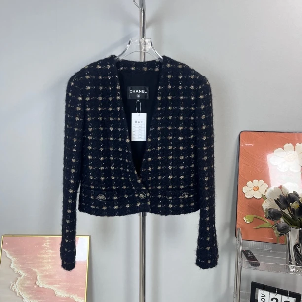 全新未使用 Chanel/香奈儿 深蓝色 格子 外套 99新 34码 A5273