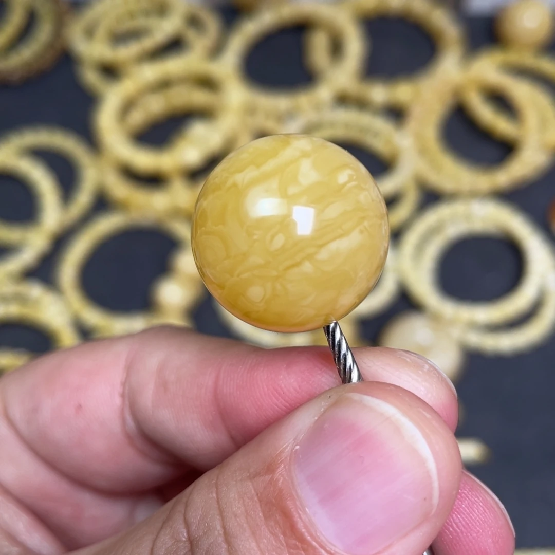 蜜蜡未镶嵌裸石虎皮纹千层雪蜜蜡单珠21mm