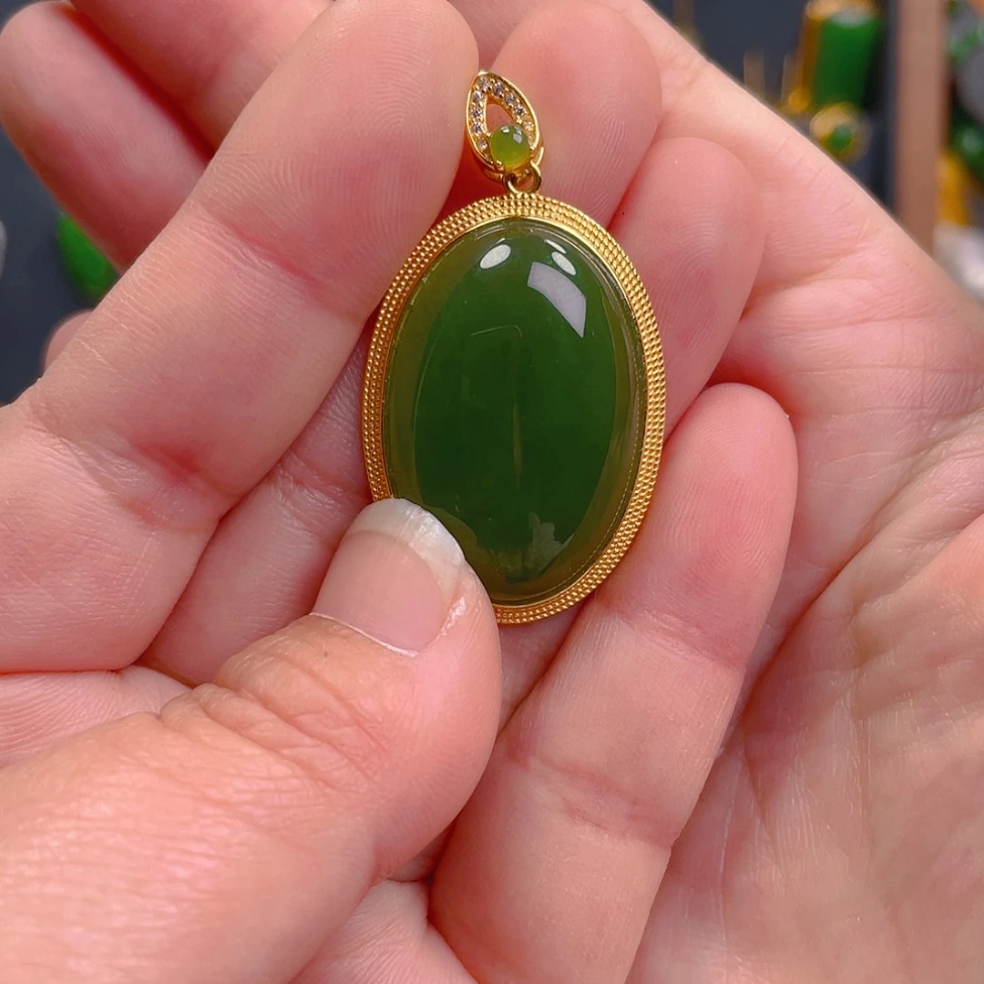 和田玉（碧玉）吊坠(不含链)银S925镶嵌498