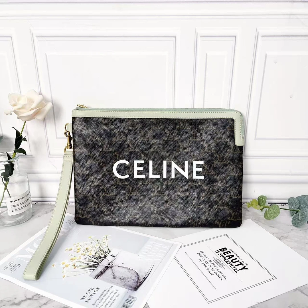 95新 Celine/思琳 Celine/赛琳老花TRIOMPHE帆布小号手拿包