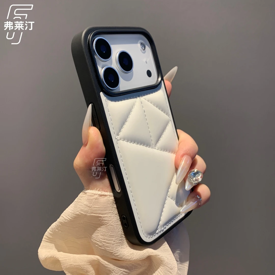 ins菱形格羽绒服适用苹果17promax手机壳iPhone16新款15素皮14/13