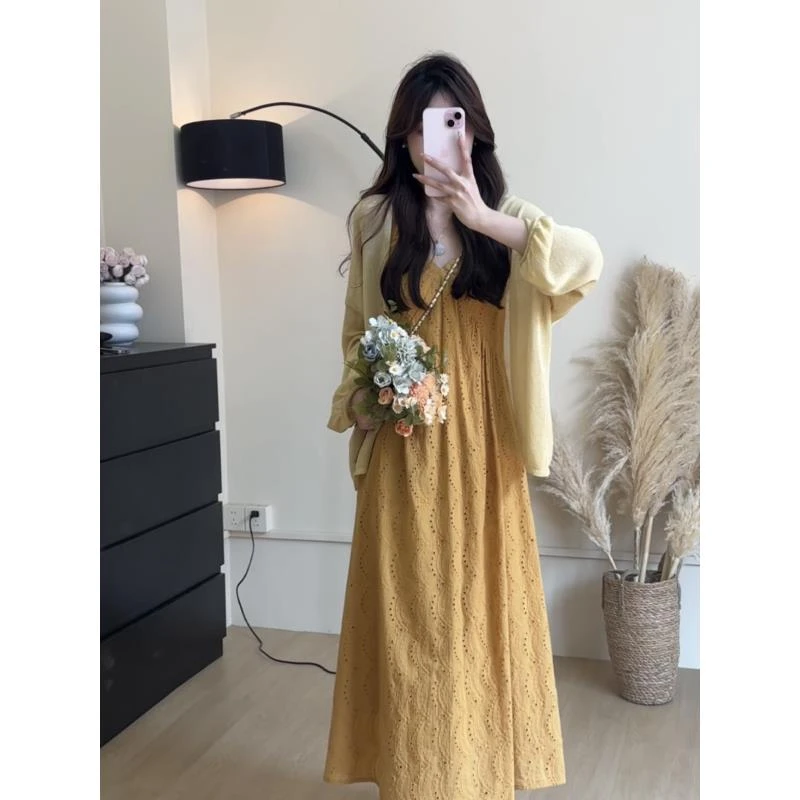 2025夏日上新韩系ins风奶盐黄针织开衫慵懒风宽松百搭显瘦