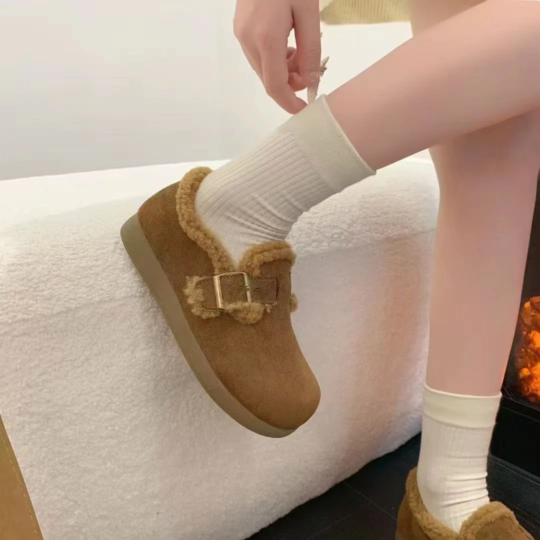 加绒勃肯鞋女2025新款爆款冬季豆豆棉鞋子保暖毛毛鞋一脚蹬雪地靴