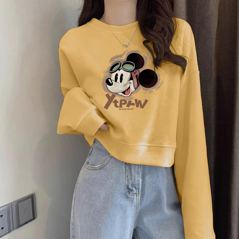 美式圆领无帽卫衣女秋冬款加绒加厚宽松小个子短款洋气百搭显瘦潮