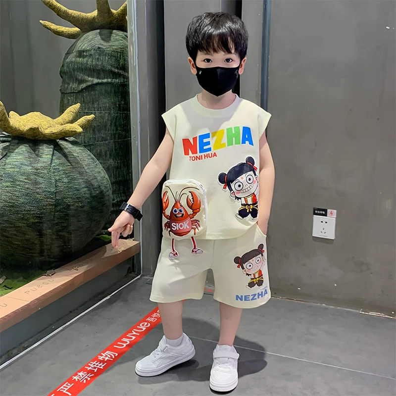 哪吒衣服男童夏装背心套装2025新款儿童酷帅气运动两件套无袖男孩