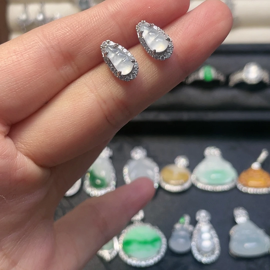 翡翠银S925镶嵌颈饰耳钉