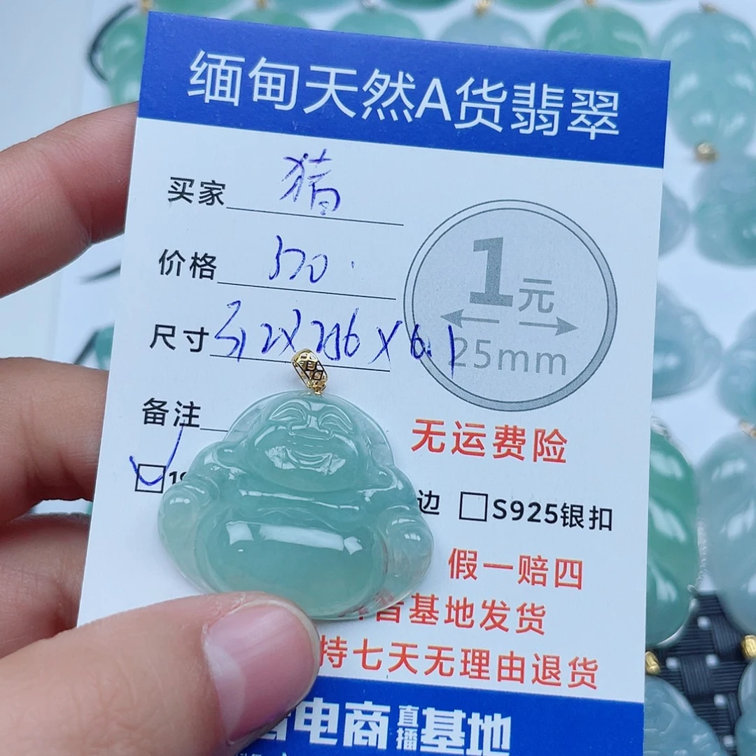 猪***仔翡翠18K金镶嵌吊坠(不含链)翡翠