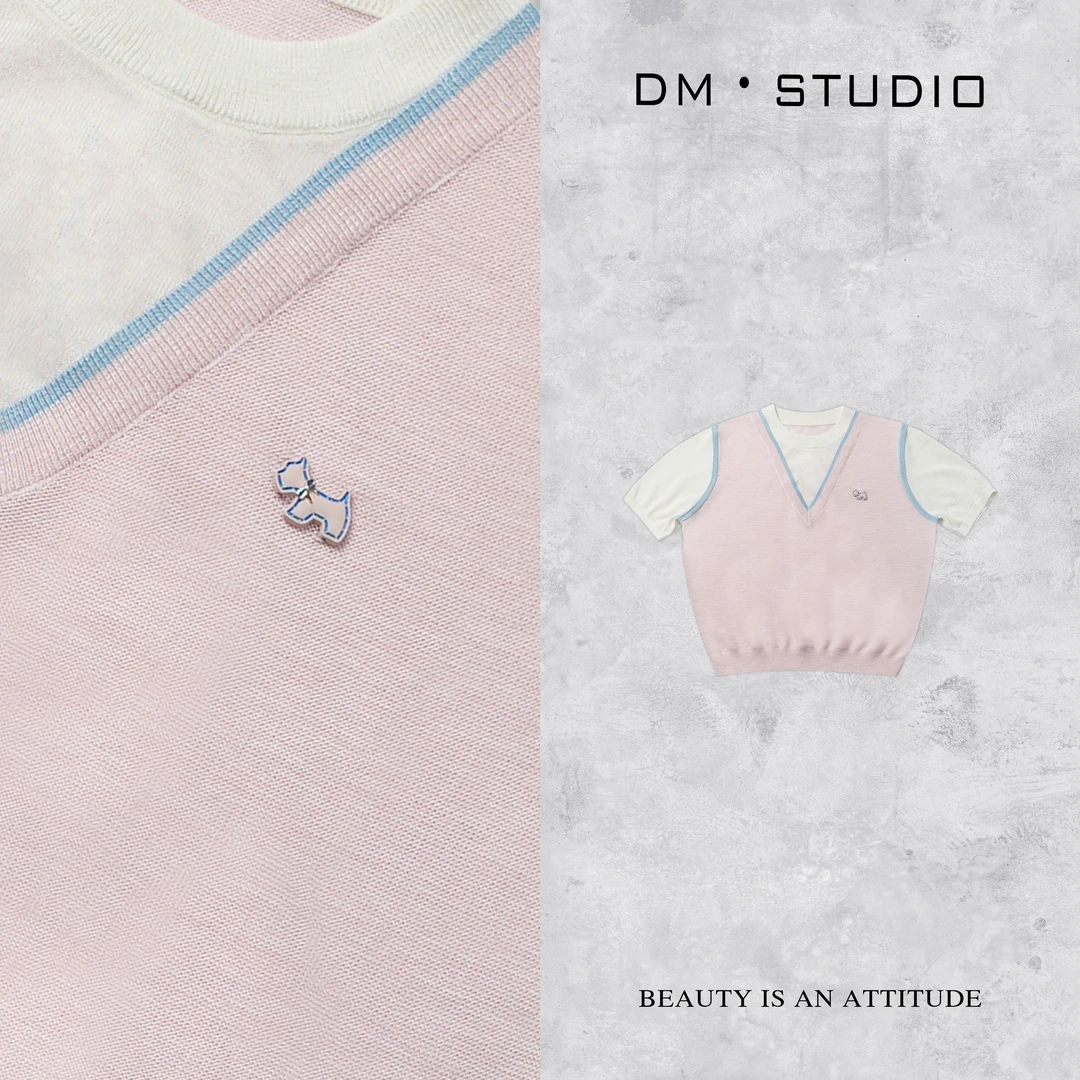 •STUDIO/精致感减龄撞色假两件短袖针织上衣2504ZZS/25ZH100