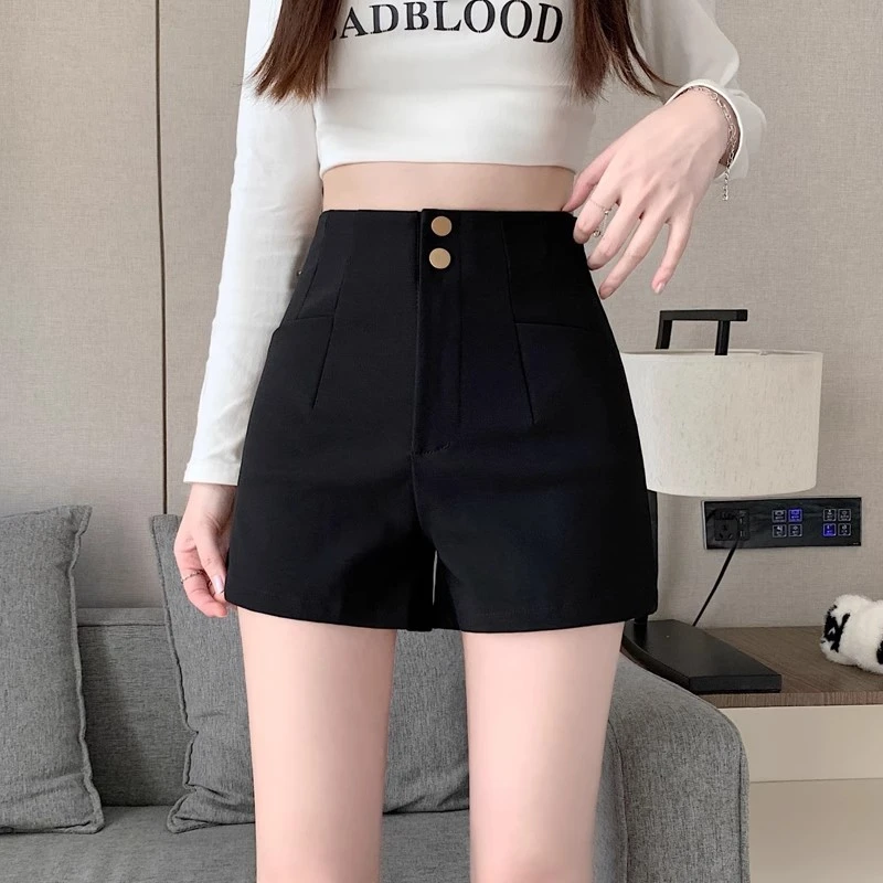 黑色高腰西装短裤女春夏款2024年韩版小个子性感显瘦美式休闲短裤