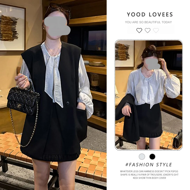 盐系轻熟三件套女春秋新款小个子小香风衬衫马甲短裙一整套高级感