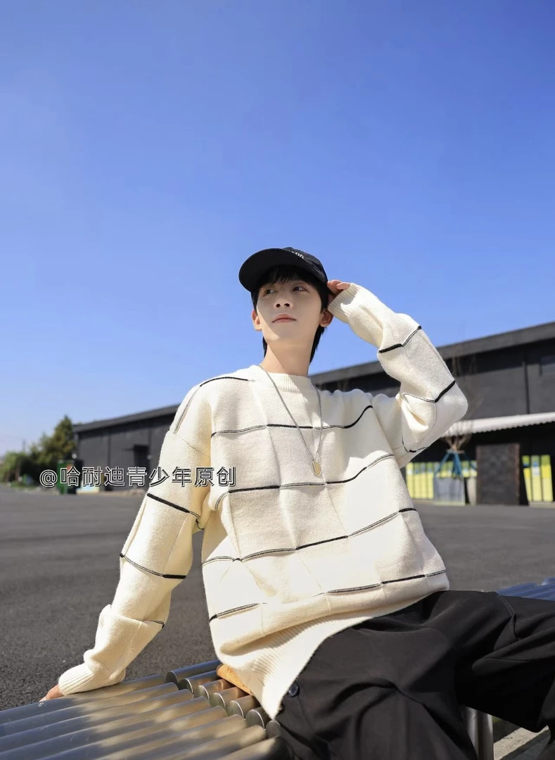 【1809】针织长袖毛衣针织衫复古秋冬日系拼接青少年港风百搭