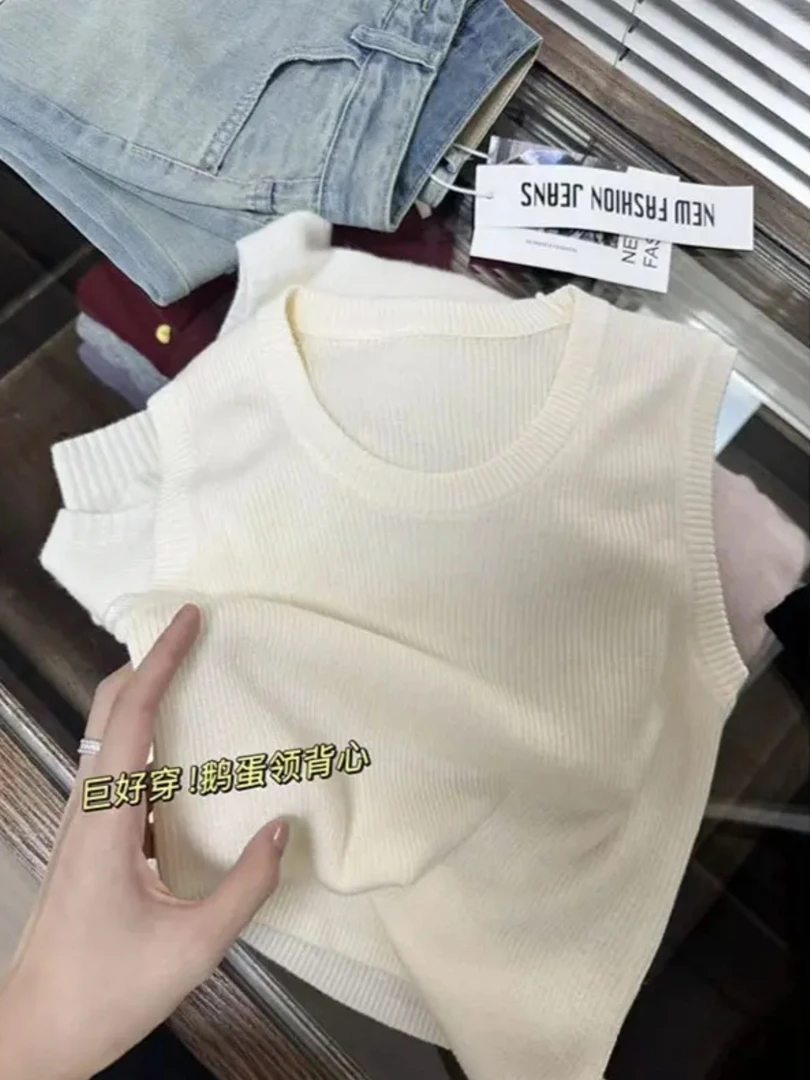 {鹅蛋领背心}巨好穿~清凉圆领背心无袖春夏外穿针织上衣女