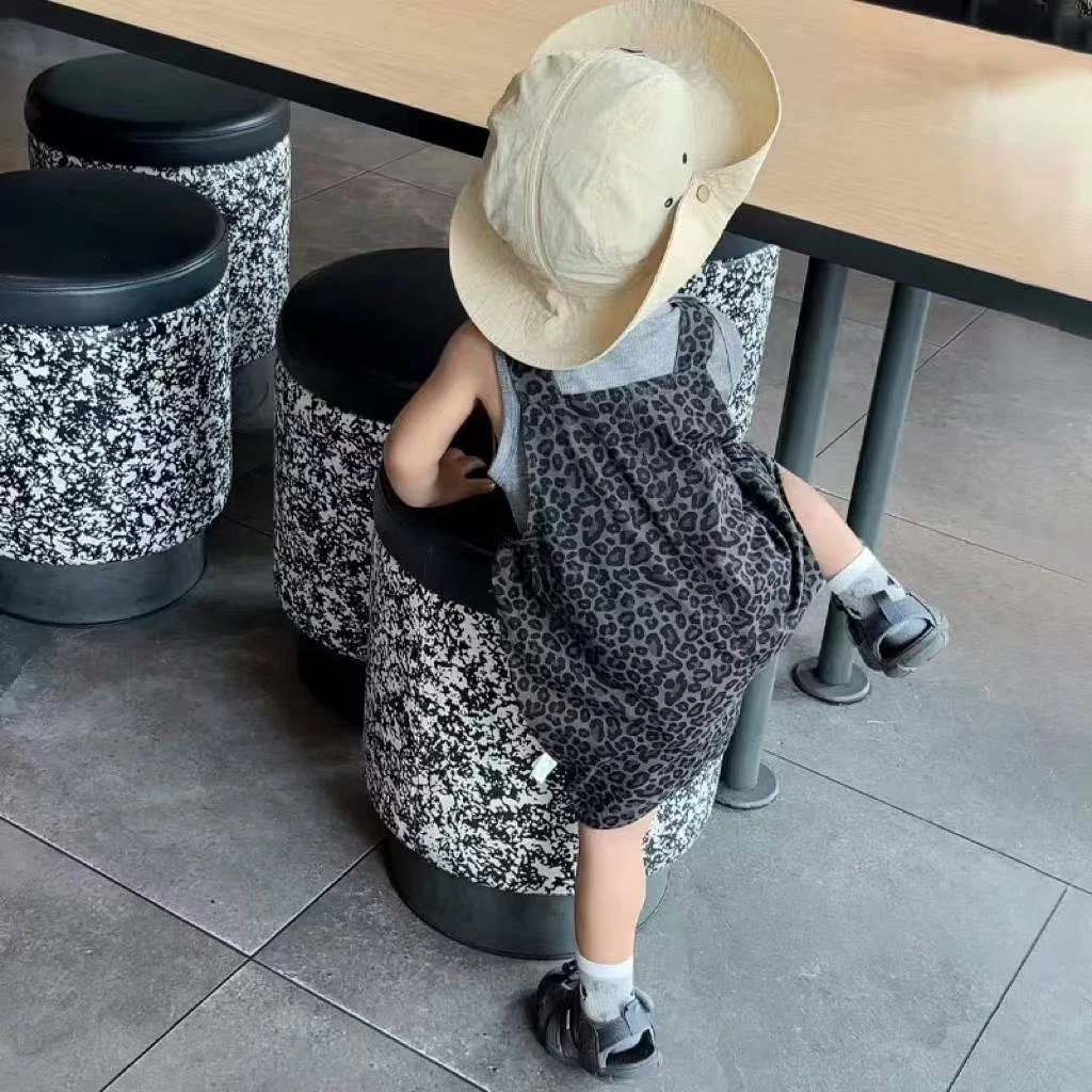 韩版童装男童夏装套装儿童2025帅气百搭豹纹背带裤宝宝时髦背心t