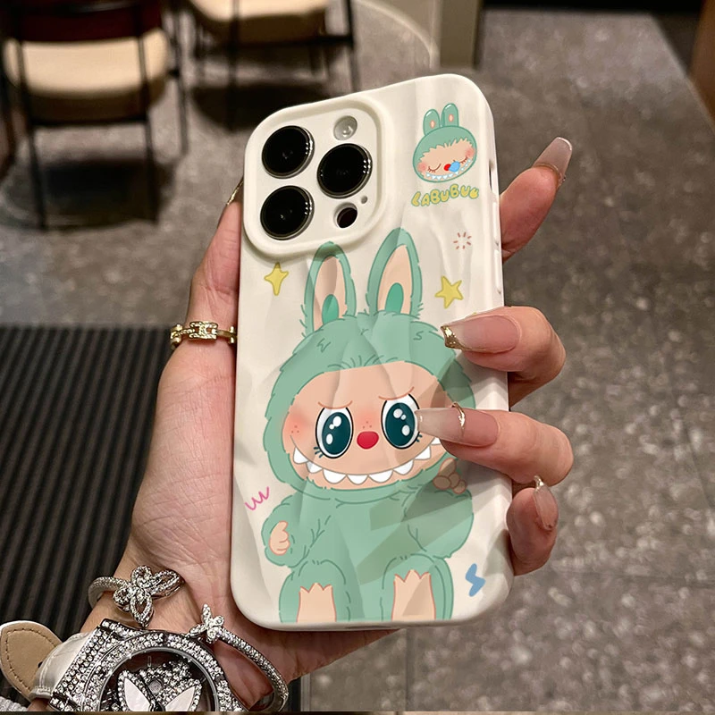 薄荷绿小怪兽适用iphone16苹果15pro手机壳14plus褶皱13磨砂12/11