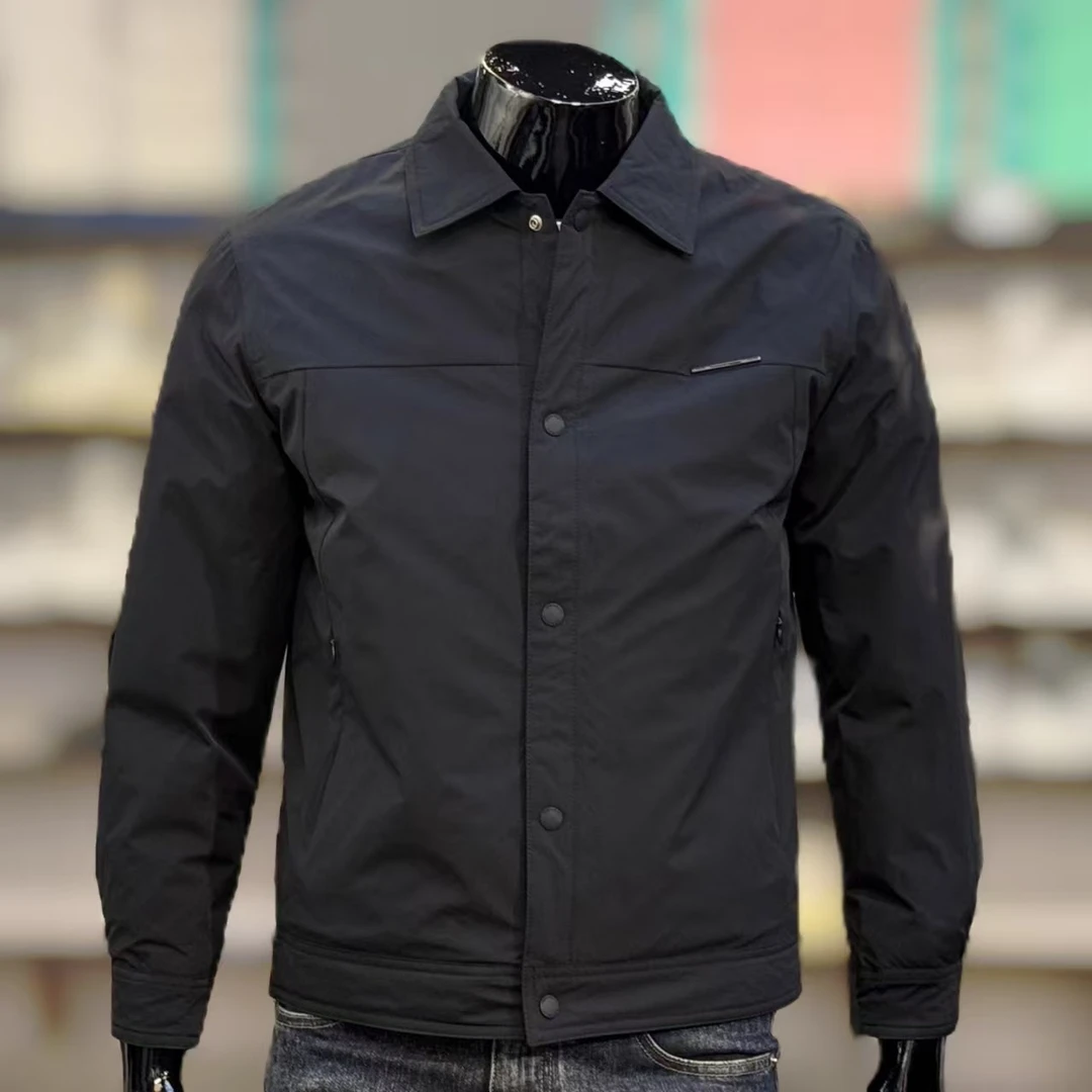 冬季2025年新款男士翻领白鸭绒羽绒服男士修身外套短款纯色夹克潮