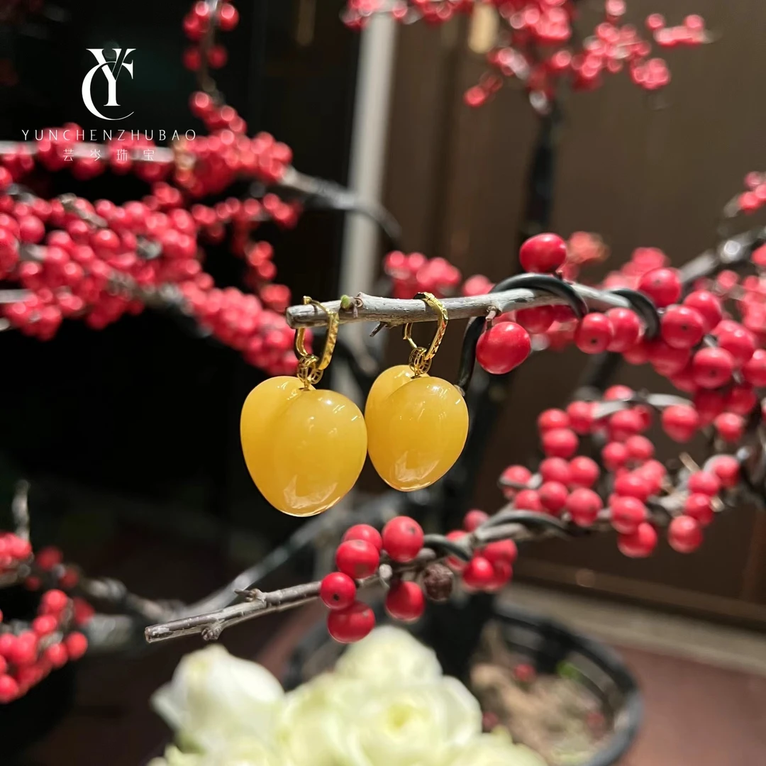 蜜蜡18k金爱心耳饰 00391