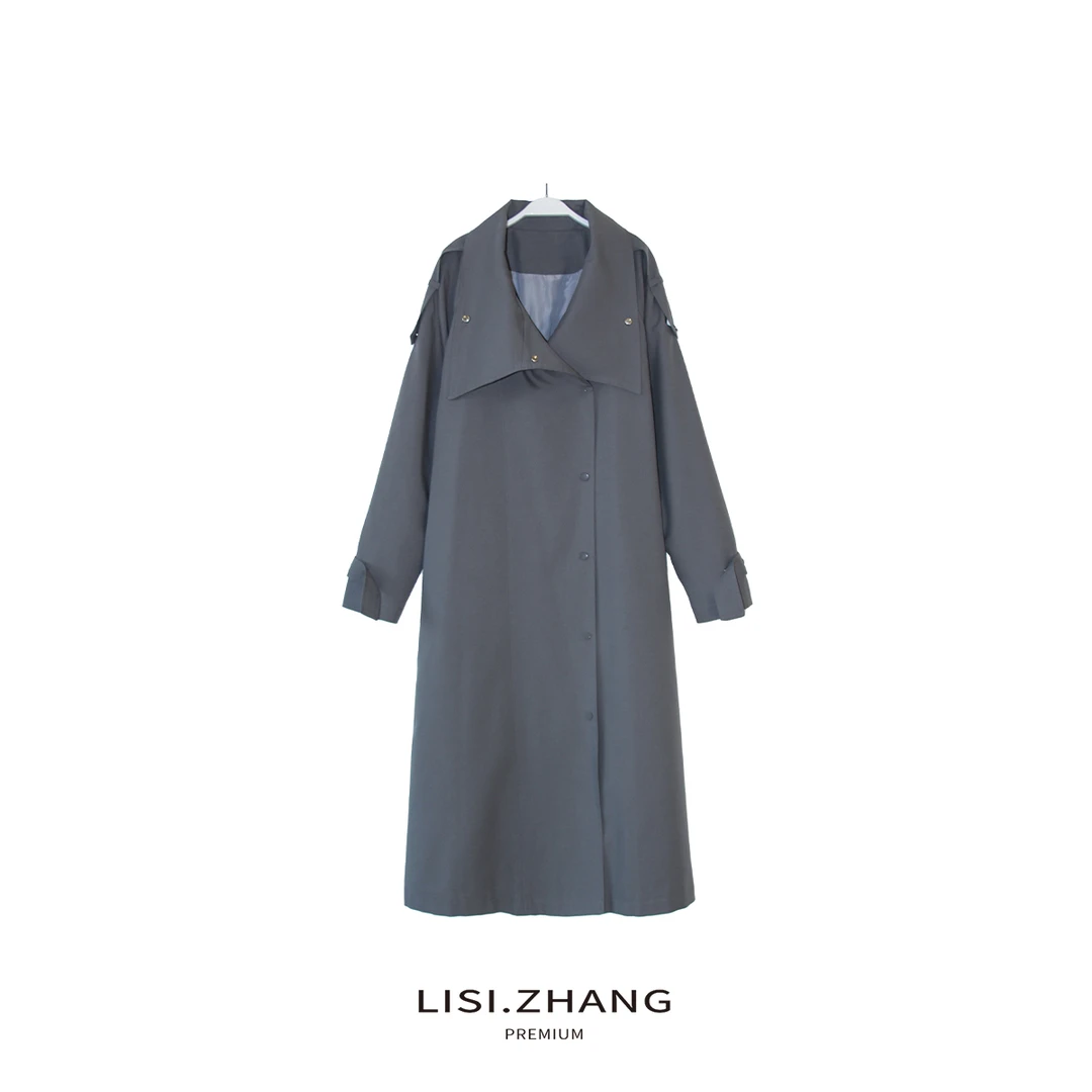 LISI.ZHANG--【翻领风衣】轻奢质感时尚系带宽松长款风衣外套