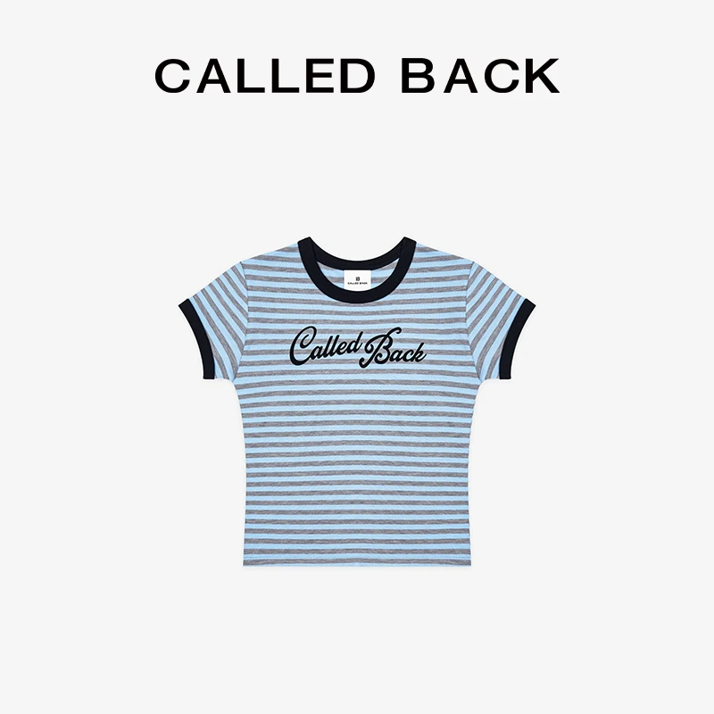 CALLED BACK早春修身少女感穿搭蓝色条纹短袖031306