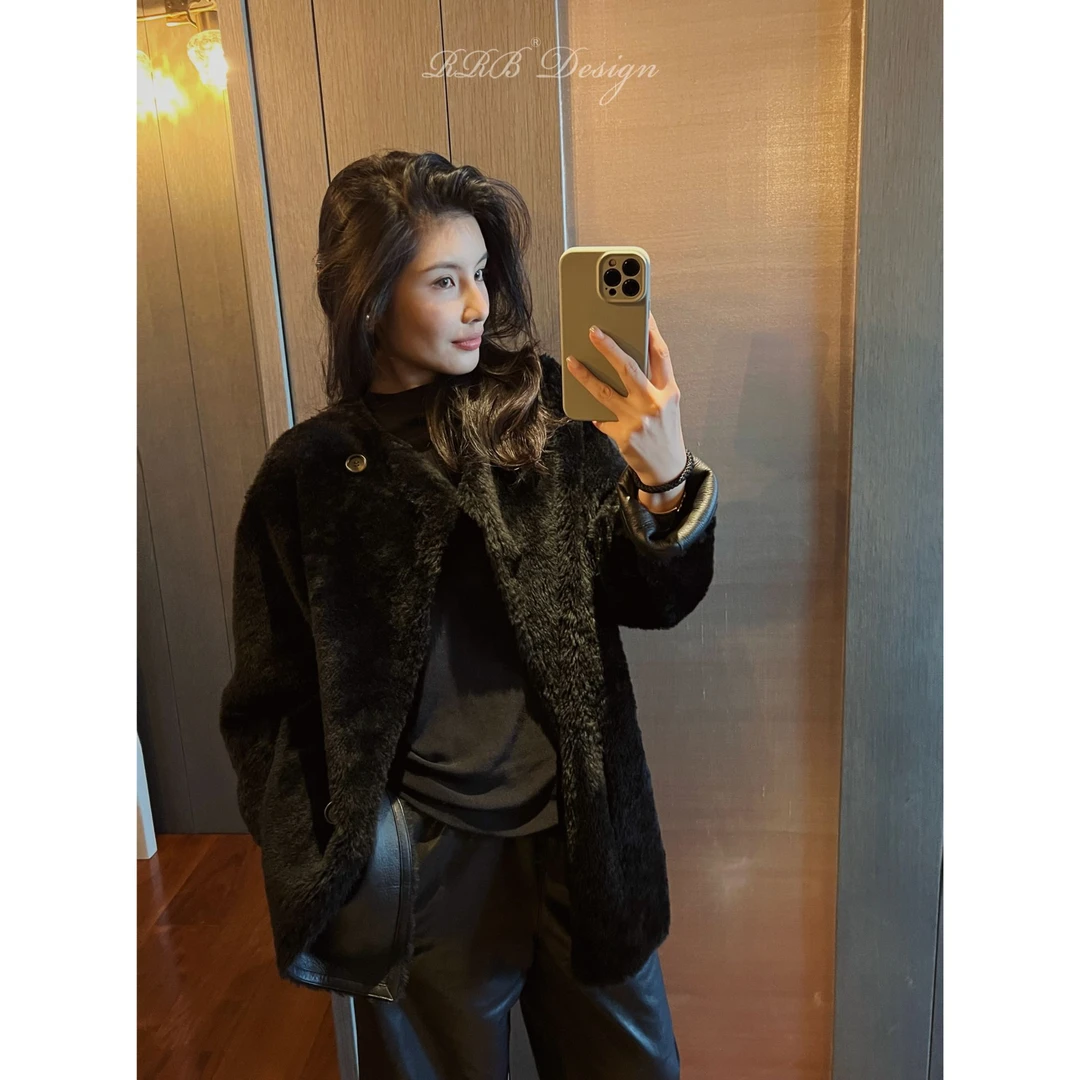 RRB Design 南非进口小美利奴两面穿皮毛一体宽松显瘦皮草外套