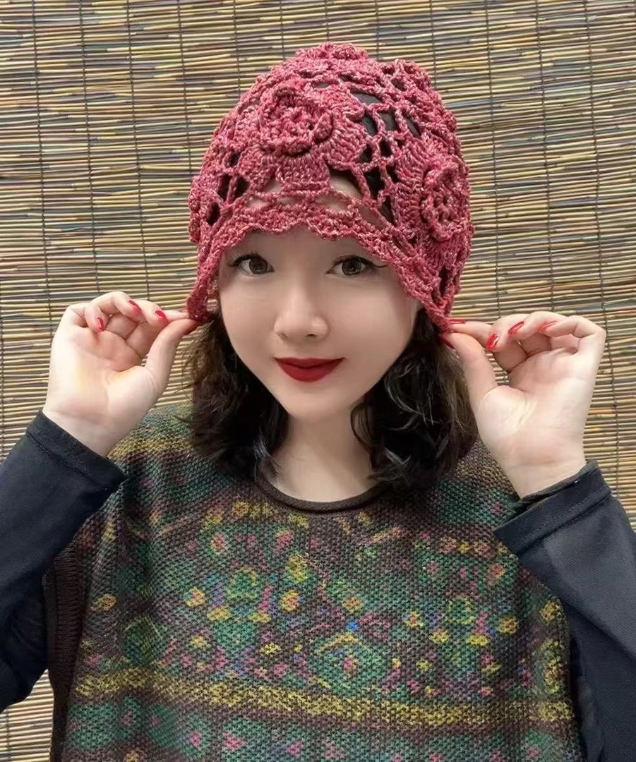 四季款立体芙蓉花手工帽