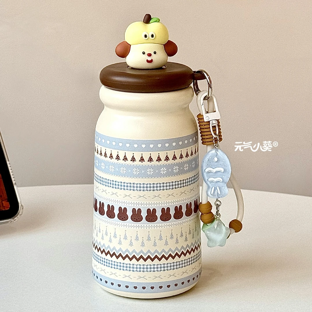 费尔岛保温杯女生高颜值2025新款可爱咖啡杯带吸管水杯茶水分离