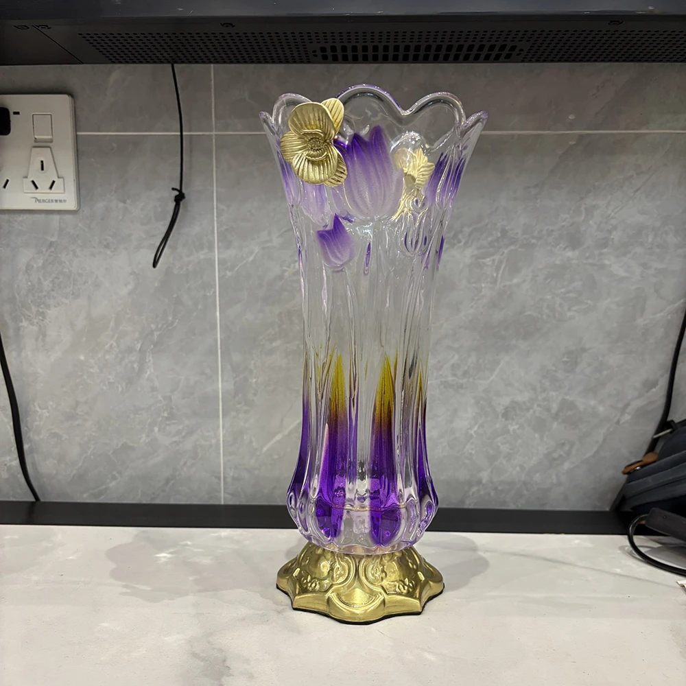 黄铜水晶玻璃郁金香插花瓶摆件