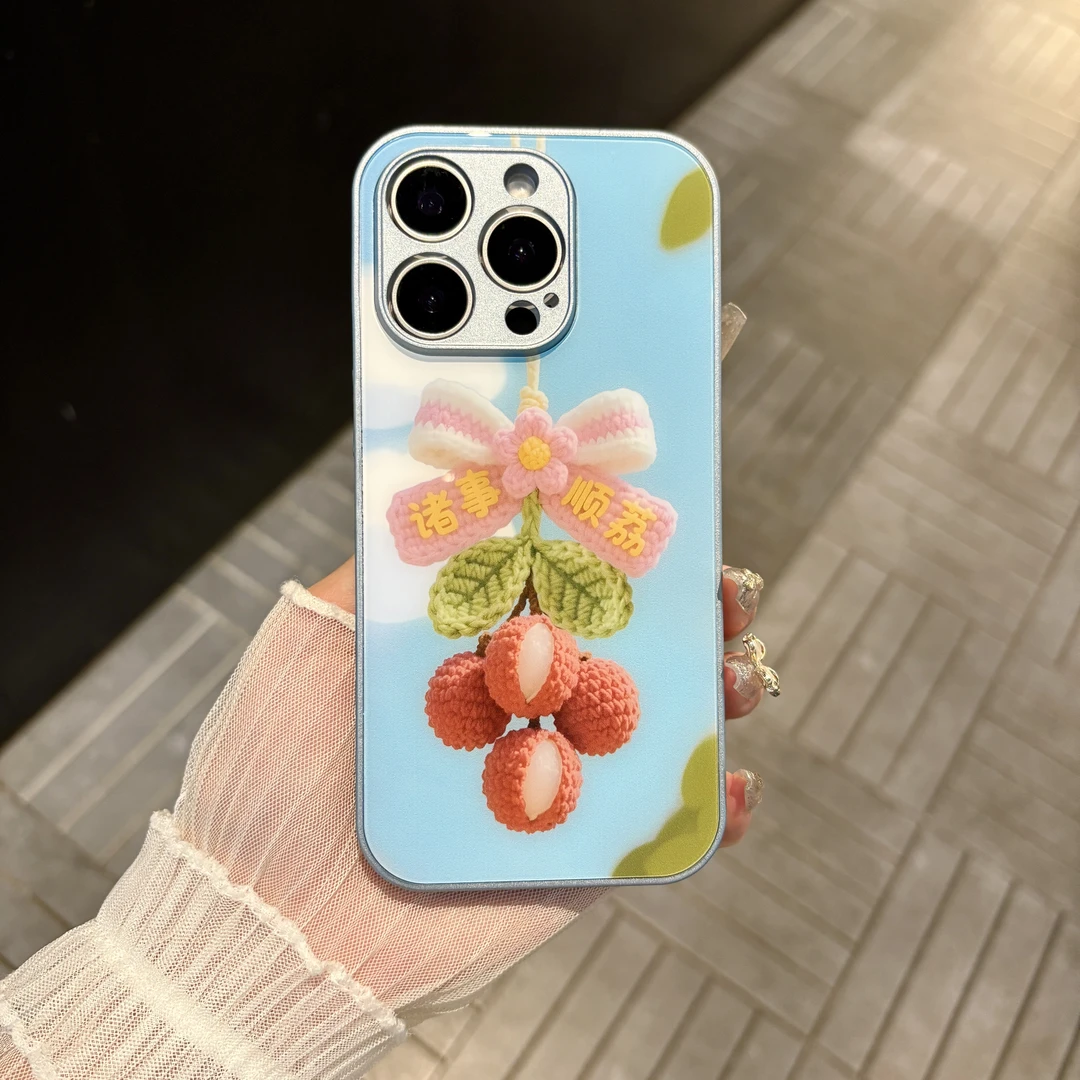 苹果/华为/oppo/vivo/小米 诸事顺荔适用iPhone16肤感玻璃手机壳