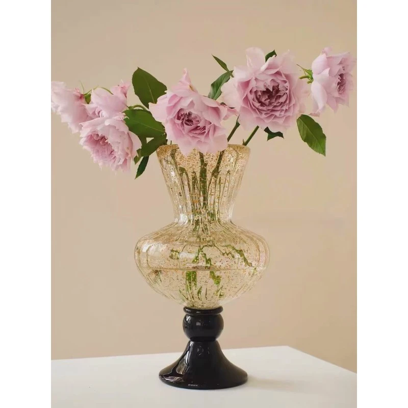 复古风中古餐桌铃兰手工琉璃玻璃花瓶高脚花器摆件客厅插花装饰品