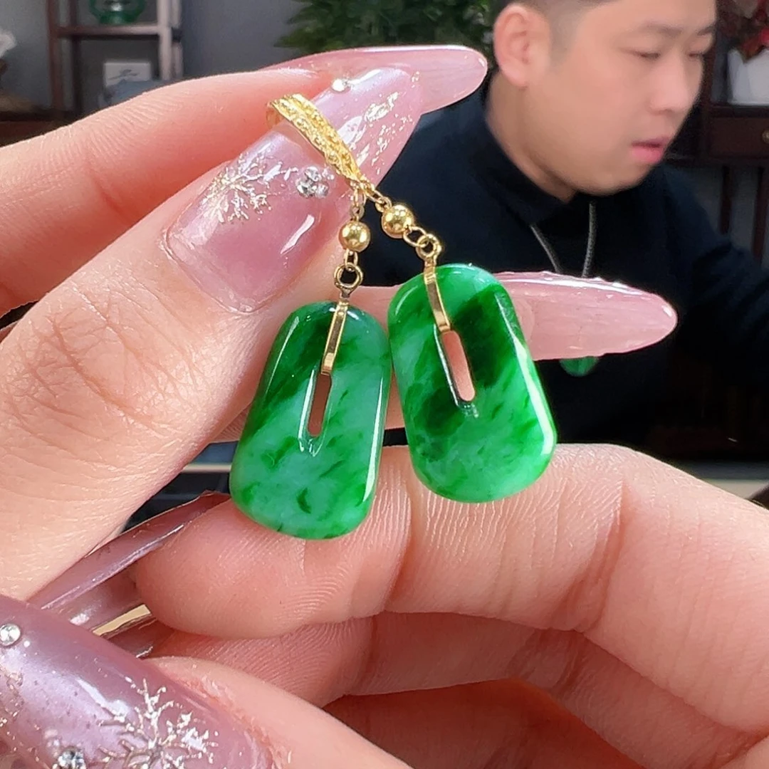 翡翠耳饰18K金镶嵌耳环30